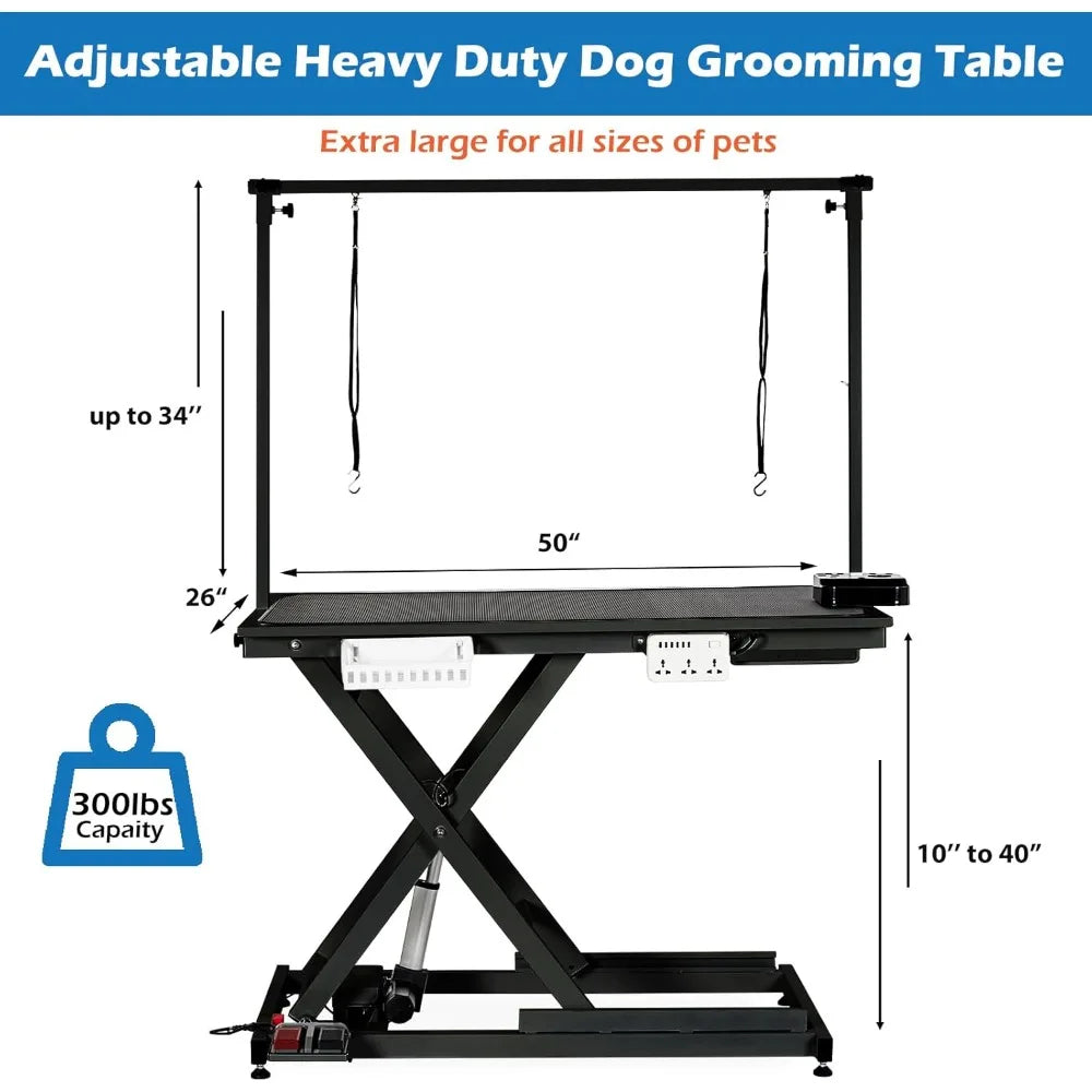 Dog Grooming Table, 50'' Electric Lift Heavy Duty Cat Grooming Table with Aluminium Overhead Arm, Adjustable Pet Grooming Table
