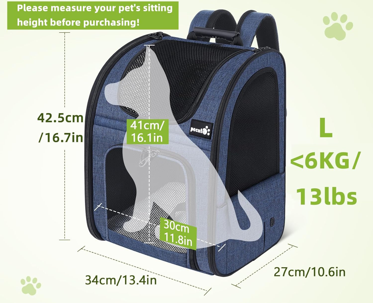 Pecute Pet Carrier Backpack, Dog Carrier Backpack, Expandable with Breathable Mesh for Small Dogs Cats Puppies, Pet Backpack Bag for Hiking Travel Camping Outdoor Hold Pets up to 17 Lbs