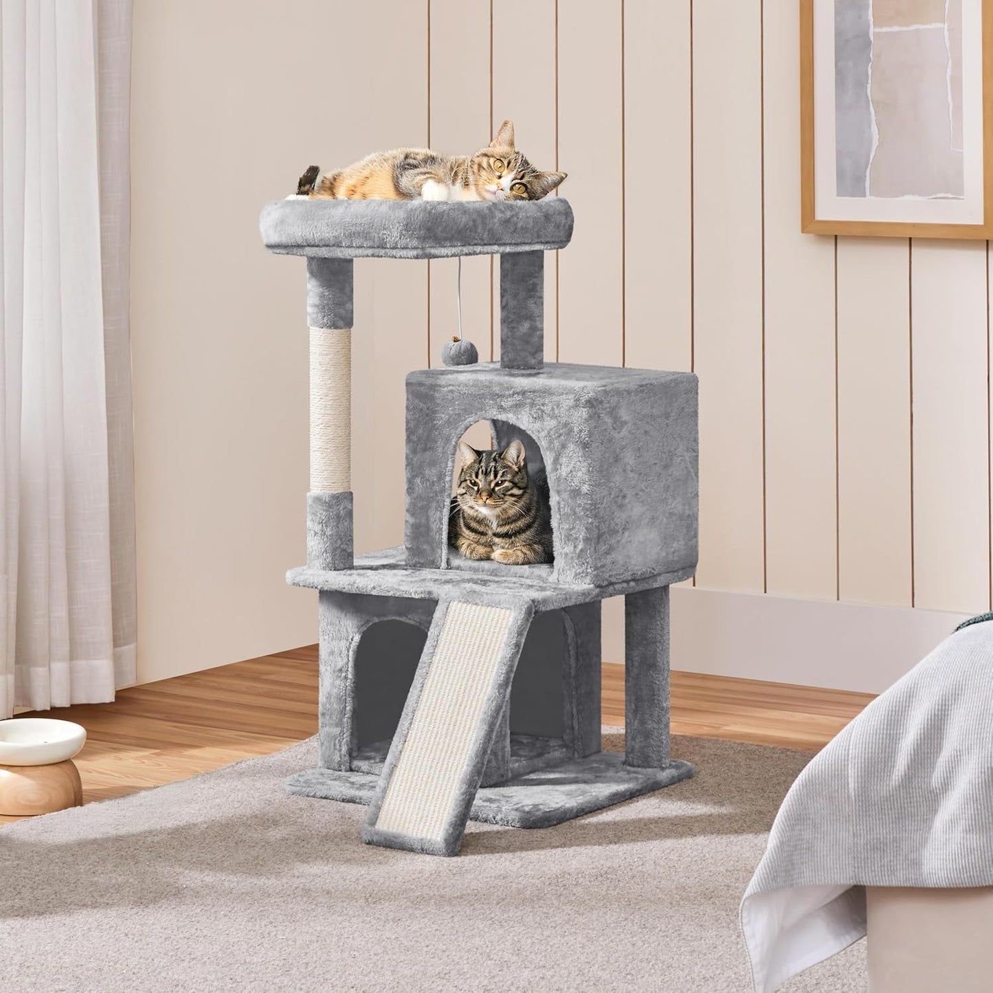 Yaheetech Cat Tree Cat Tower 36-Inch Kitten Stand House Condo with Double Condos, Large Plush Perch & Scratching Board Kitty Furniture Play Center for Indoor Cats Activity