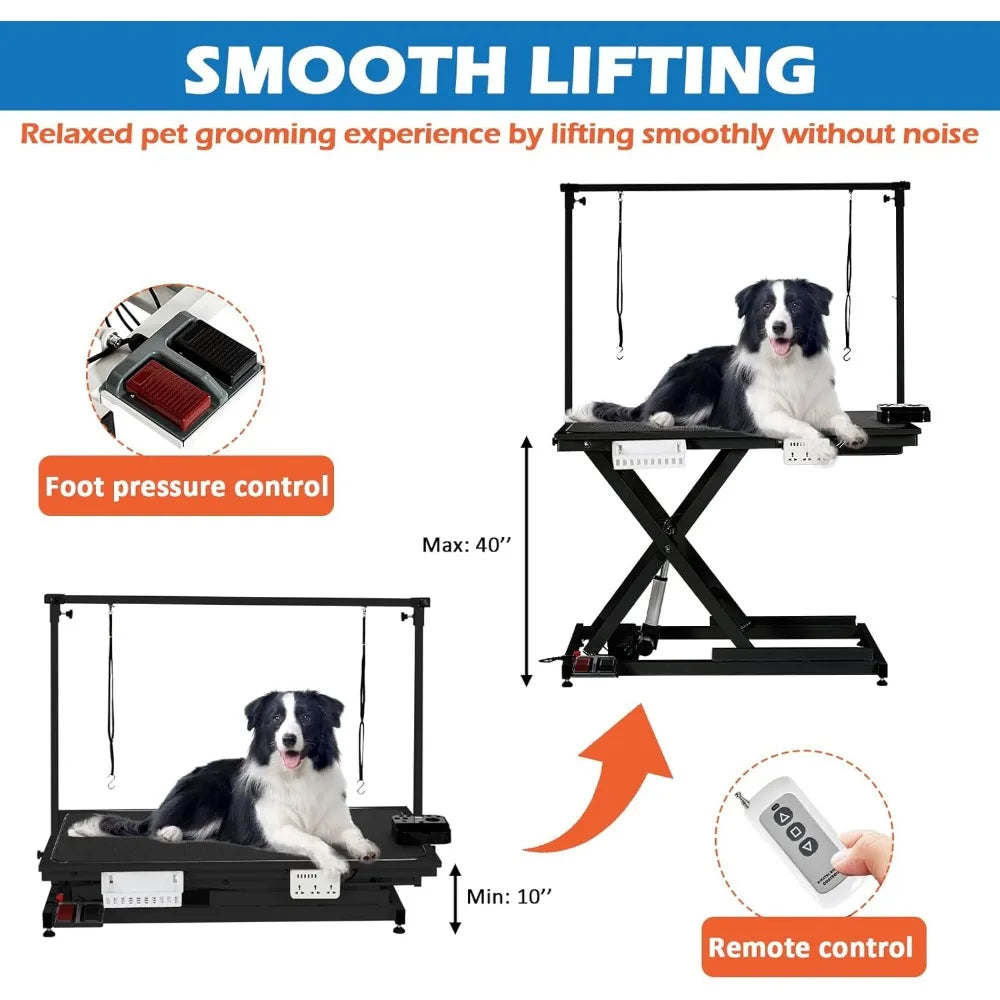 Dog Grooming Table, 50'' Electric Lift Heavy Duty Cat Grooming Table with Aluminium Overhead Arm, Adjustable Pet Grooming Table