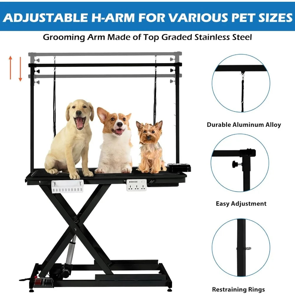 Dog Grooming Table, 50'' Electric Lift Heavy Duty Cat Grooming Table with Aluminium Overhead Arm, Adjustable Pet Grooming Table