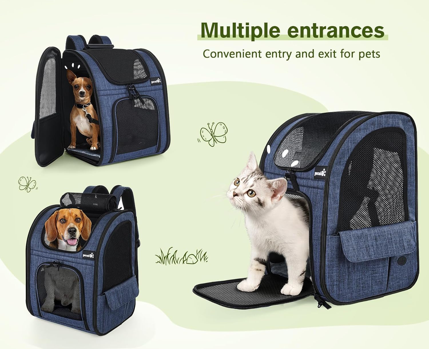Pecute Pet Carrier Backpack, Dog Carrier Backpack, Expandable with Breathable Mesh for Small Dogs Cats Puppies, Pet Backpack Bag for Hiking Travel Camping Outdoor Hold Pets up to 17 Lbs