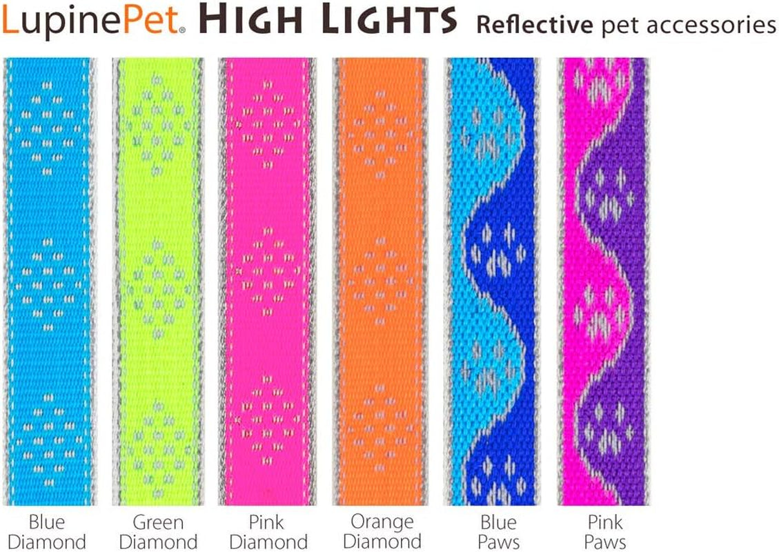 Lupine Reflective Small Dog Collar 3/4" Wide Blue Paws Adjusts from 9" to 14"