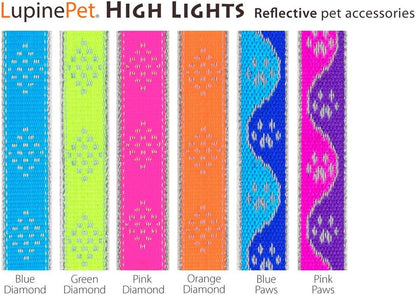 Lupine Reflective Small Dog Collar 3/4" Wide Blue Paws Adjusts from 9" to 14"