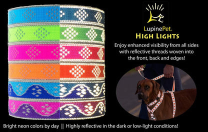 Lupine Reflective Small Dog Collar 3/4" Wide Blue Paws Adjusts from 9" to 14"
