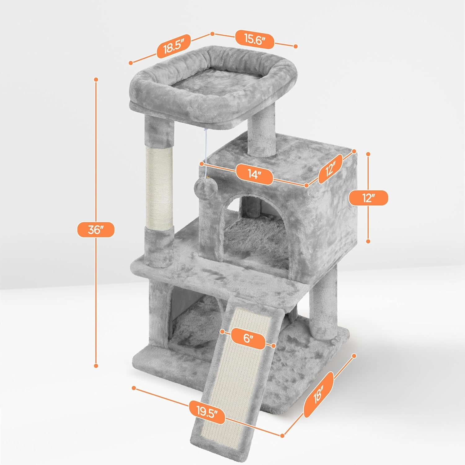 Yaheetech Cat Tree Cat Tower 36-Inch Kitten Stand House Condo with Double Condos, Large Plush Perch & Scratching Board Kitty Furniture Play Center for Indoor Cats Activity