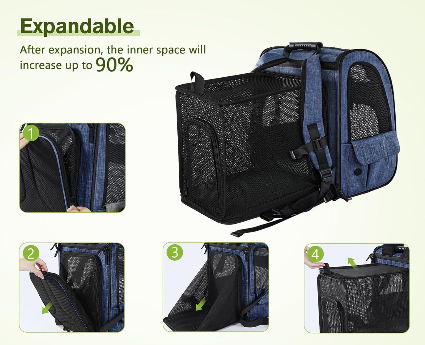 Pecute Pet Carrier Backpack, Dog Carrier Backpack, Expandable with Breathable Mesh for Small Dogs Cats Puppies, Pet Backpack Bag for Hiking Travel Camping Outdoor Hold Pets up to 17 Lbs