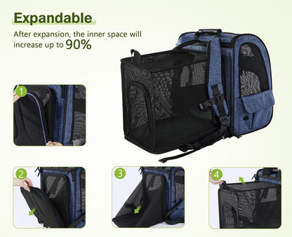 Pecute Pet Carrier Backpack, Dog Carrier Backpack, Expandable with Breathable Mesh for Small Dogs Cats Puppies, Pet Backpack Bag for Hiking Travel Camping Outdoor Hold Pets up to 17 Lbs