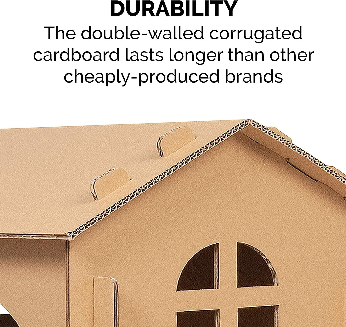 Furhaven Multi-Level Cardboard Cat House W/ Catnip for Indoor Cats, Ft. Scratching Pads & Toys - Townhouse Corrugated Cat Scratcher Hideout - Cardboard Brown, One Size