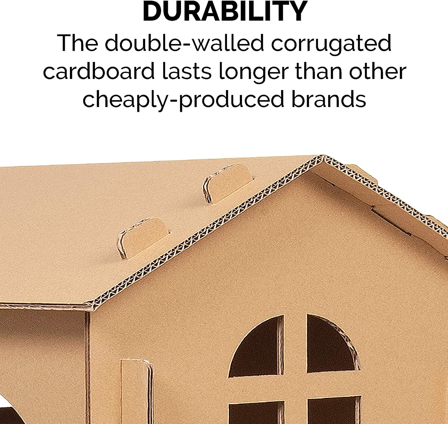Furhaven Multi-Level Cardboard Cat House W/ Catnip for Indoor Cats, Ft. Scratching Pads & Toys - Townhouse Corrugated Cat Scratcher Hideout - Cardboard Brown, One Size